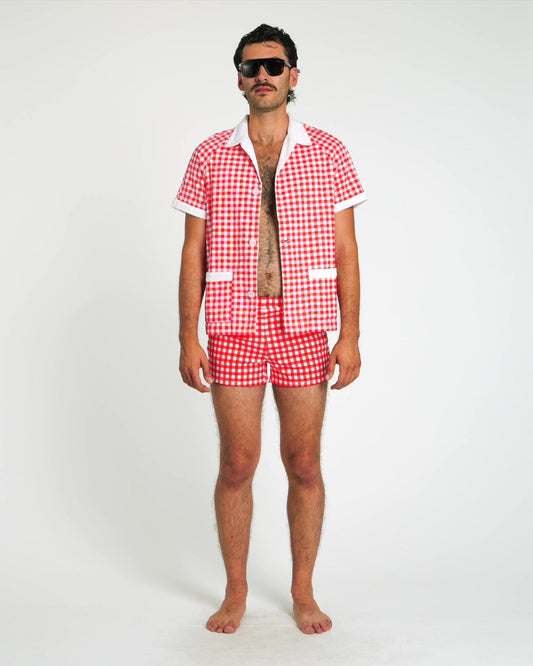 Gingham Cabana Shirt (Red)