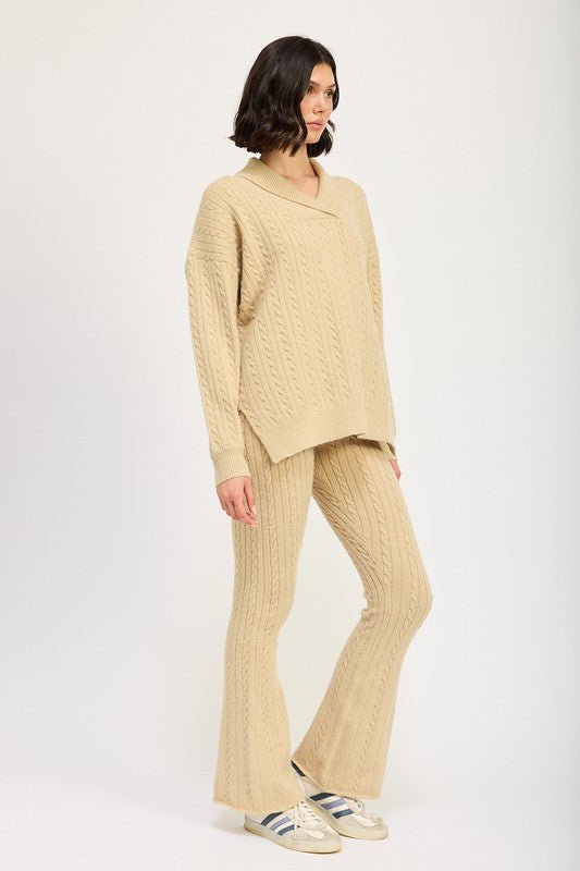 CABLE KNIT COLLARED SWEATER TOP - Mack & Harvie