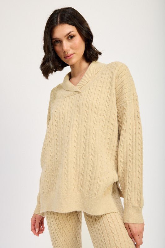 CABLE KNIT COLLARED SWEATER TOP - Mack & Harvie