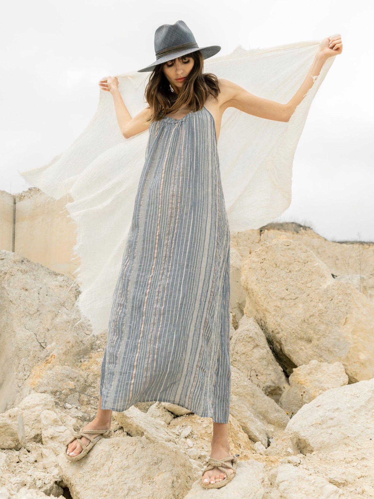 Canggu Maxi Dress - Navy With Stripes
