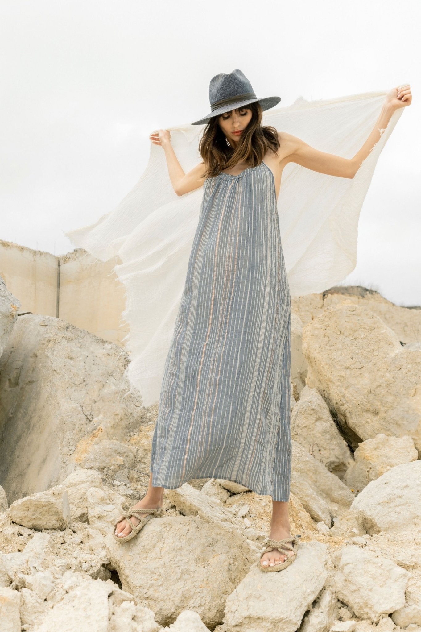 Canggu Maxi Dress - Navy With Stripes - Mack & Harvie