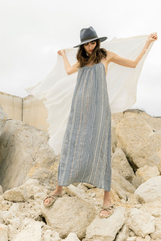 Canggu Maxi Dress - Navy With Stripes - Mack & Harvie