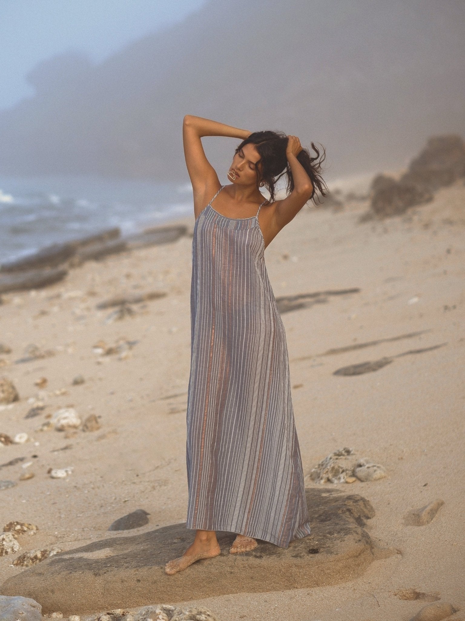 Canggu Maxi Dress - Navy With Stripes - Mack & Harvie