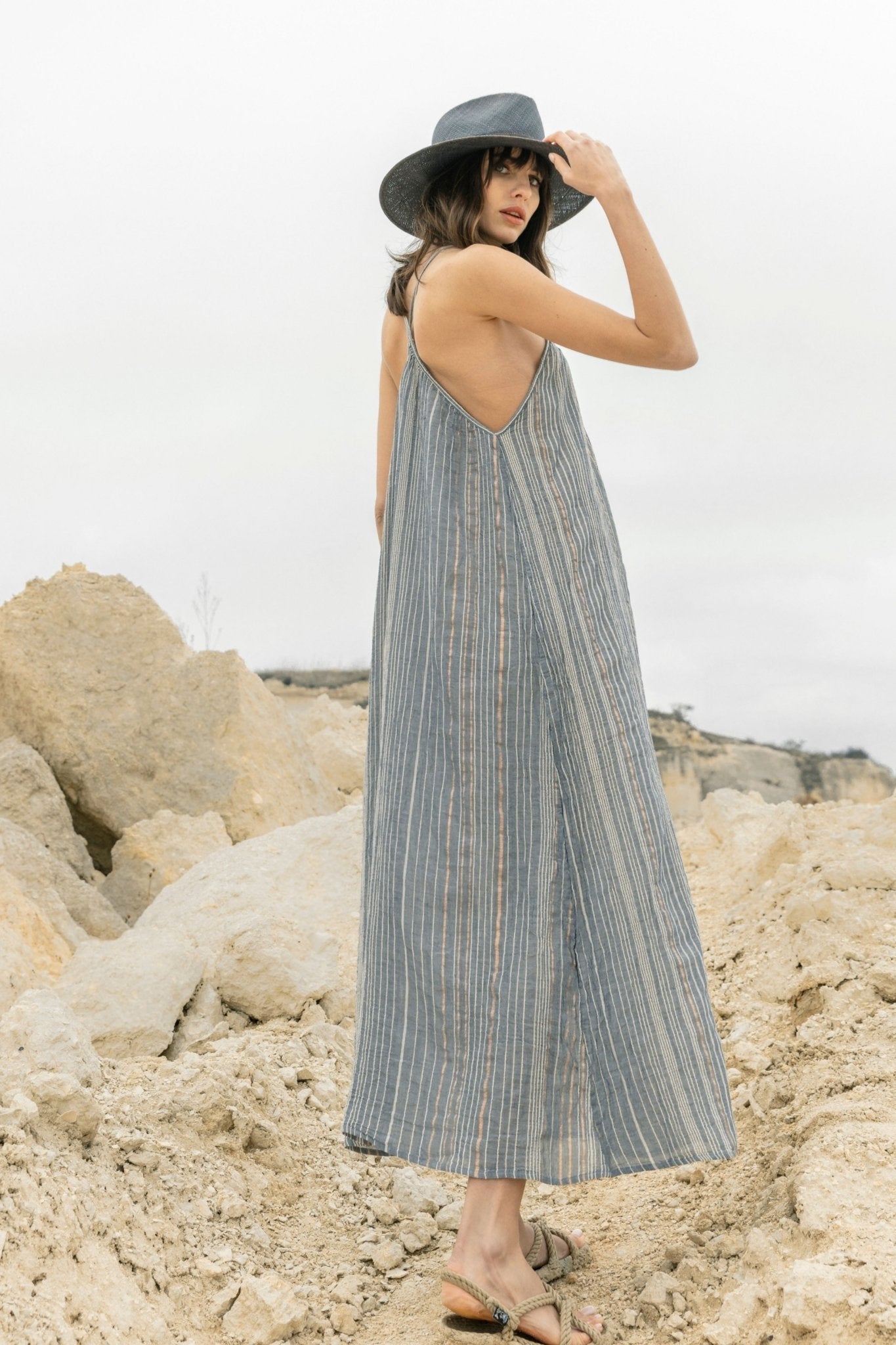 Canggu Maxi Dress - Navy With Stripes - Mack & Harvie