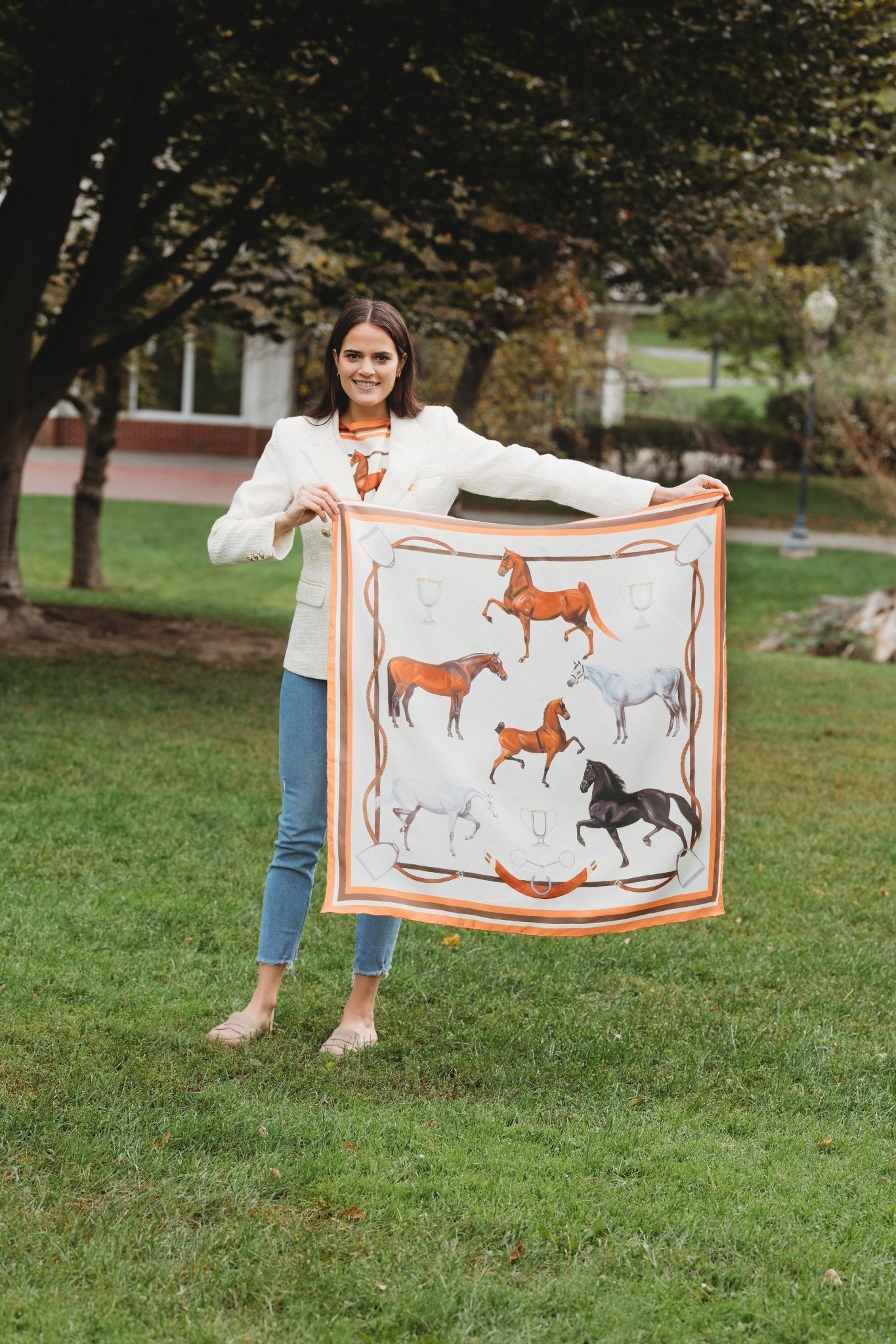 Carson Kressley x Janet Crawford Equestrian Silk Scarf - Orange - Mack & Harvie