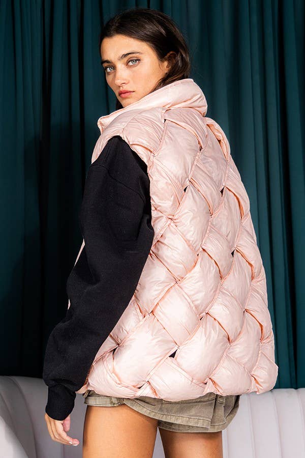 Camel Button-Up Puffer Vest