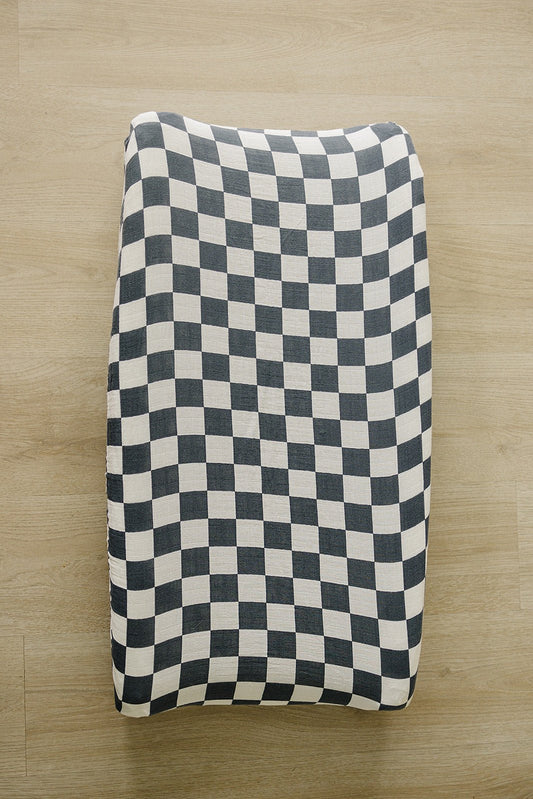 Charcoal Checkered Muslin Changing Pad Cover - Mack & Harvie
