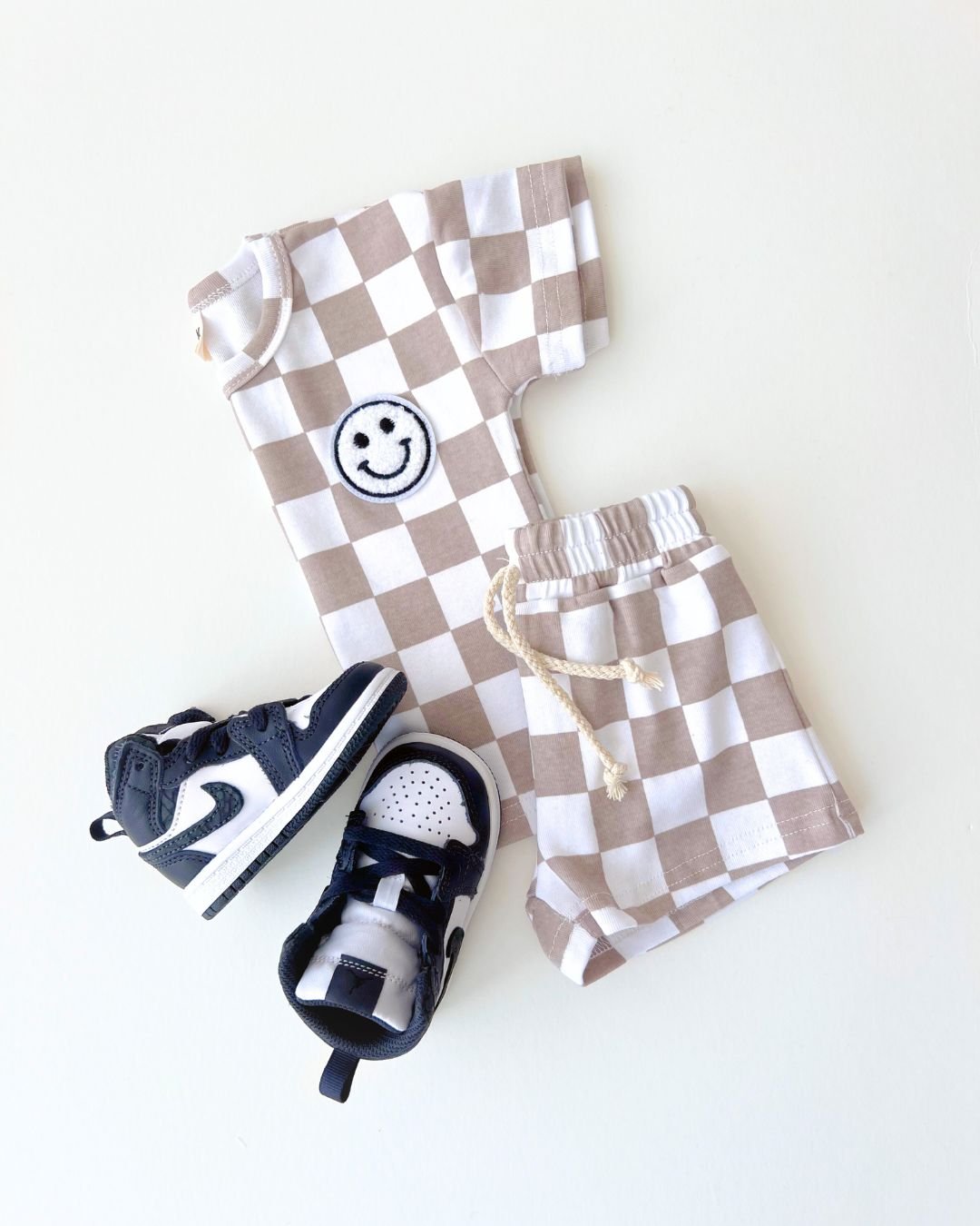 Checkered Shorts Set | Latte - Mack & Harvie