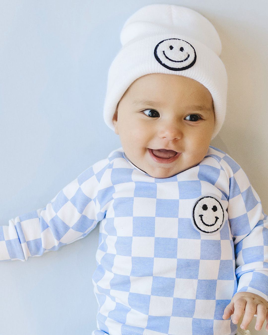 Checkered Smiley Lounge Set | Blue - Mack & Harvie