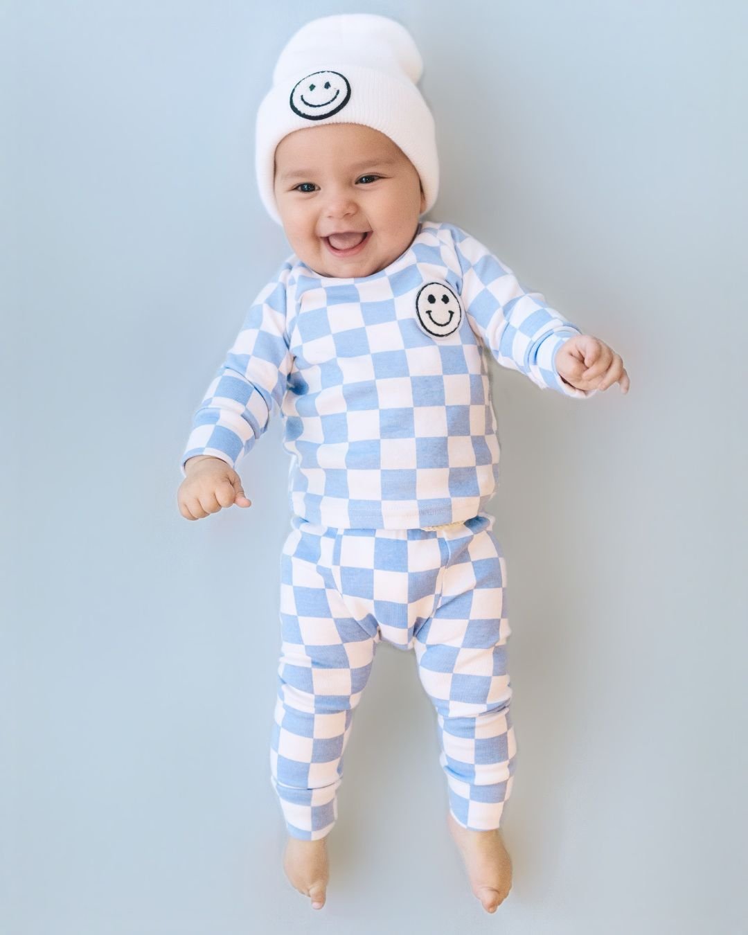 Checkered Smiley Lounge Set | Blue - Mack & Harvie