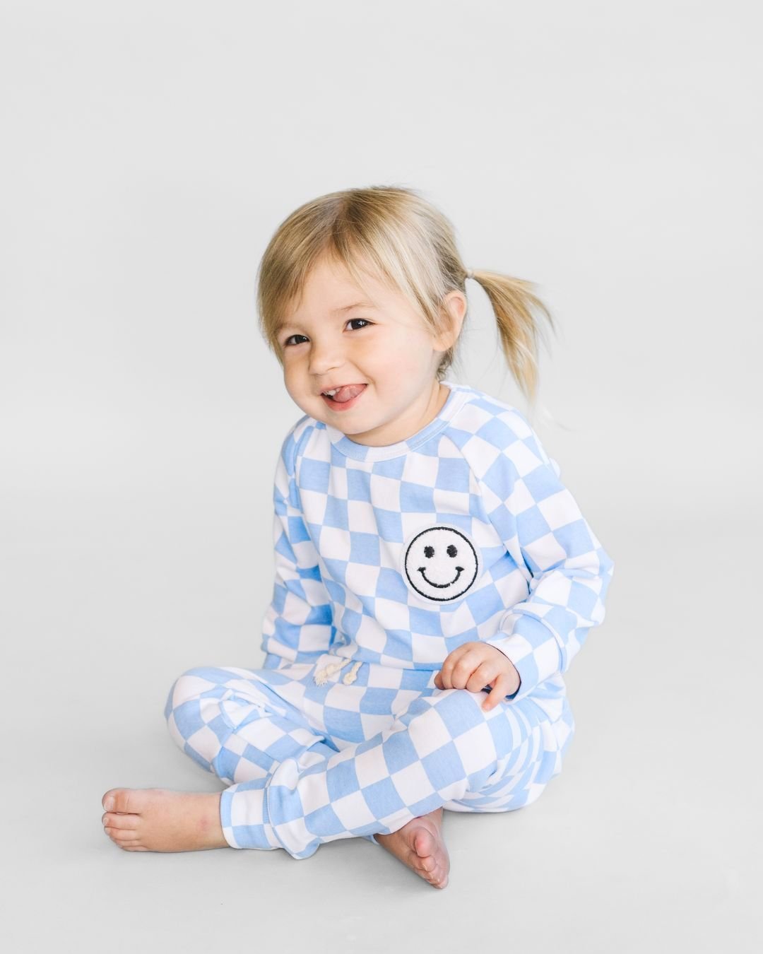 Checkered Smiley Lounge Set | Blue - Mack & Harvie
