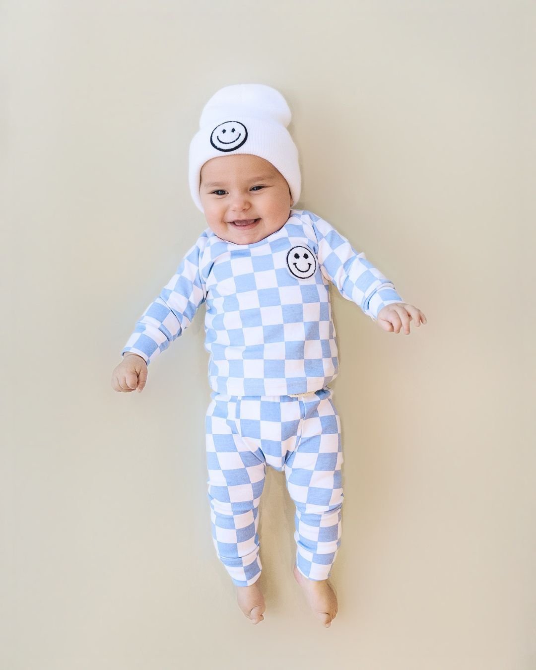 Checkered Smiley Lounge Set | Blue - Mack & Harvie