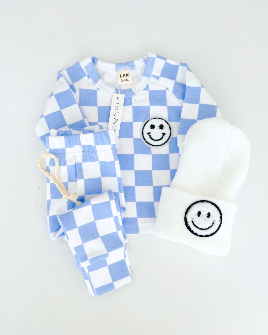 Checkered Smiley Lounge Set | Blue - Mack & Harvie