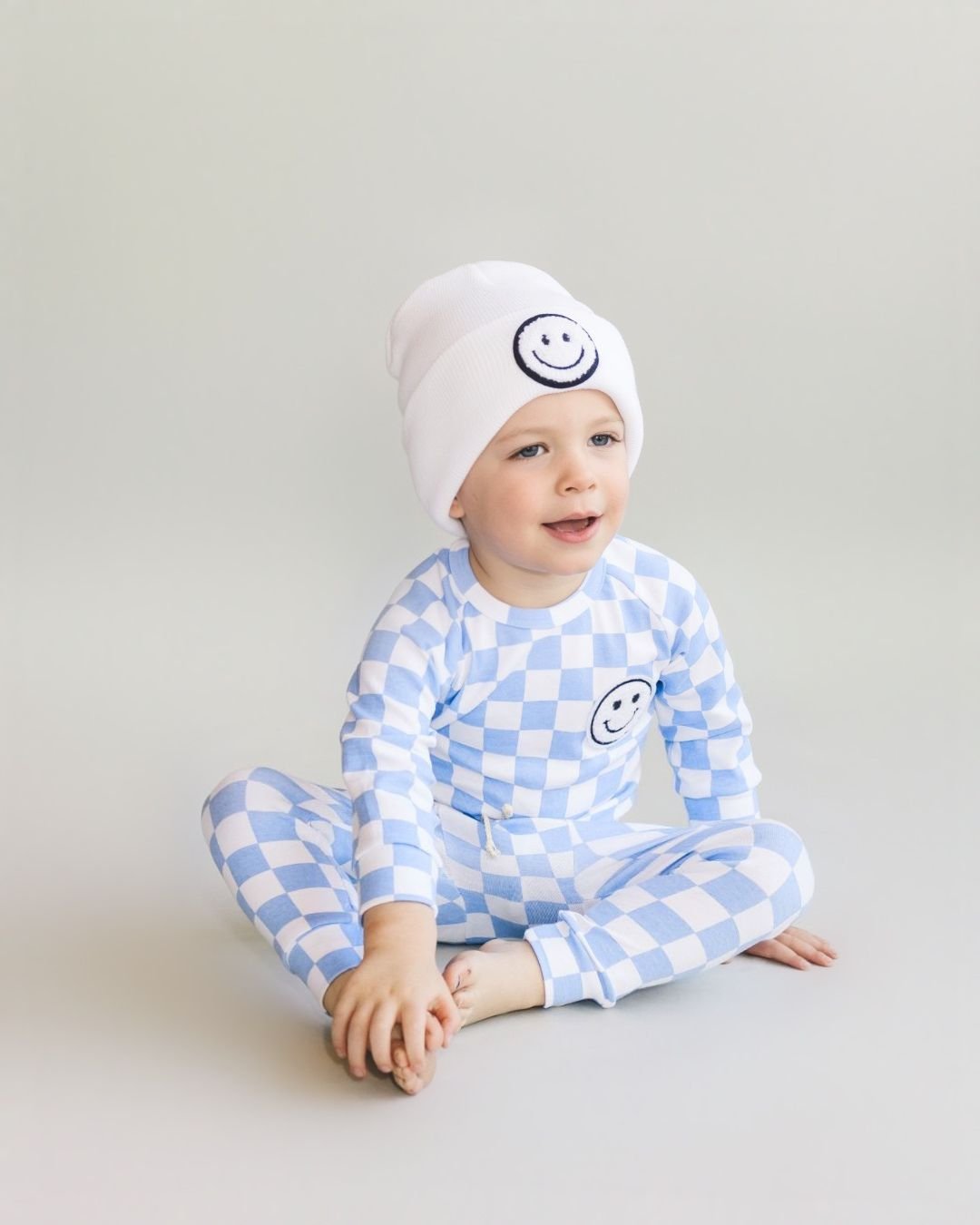 Checkered Smiley Lounge Set | Blue - Mack & Harvie