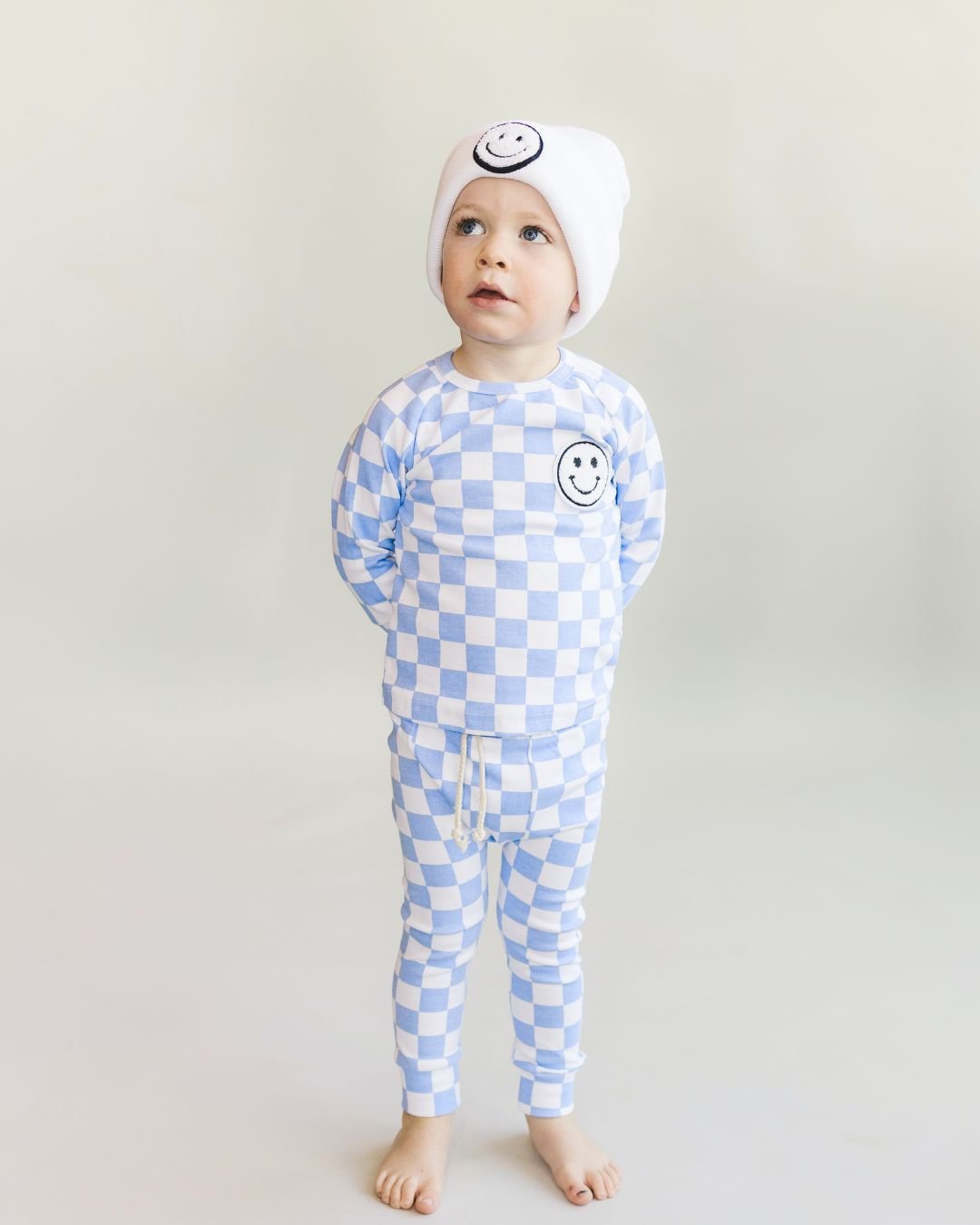 Checkered Smiley Lounge Set | Blue - Mack & Harvie