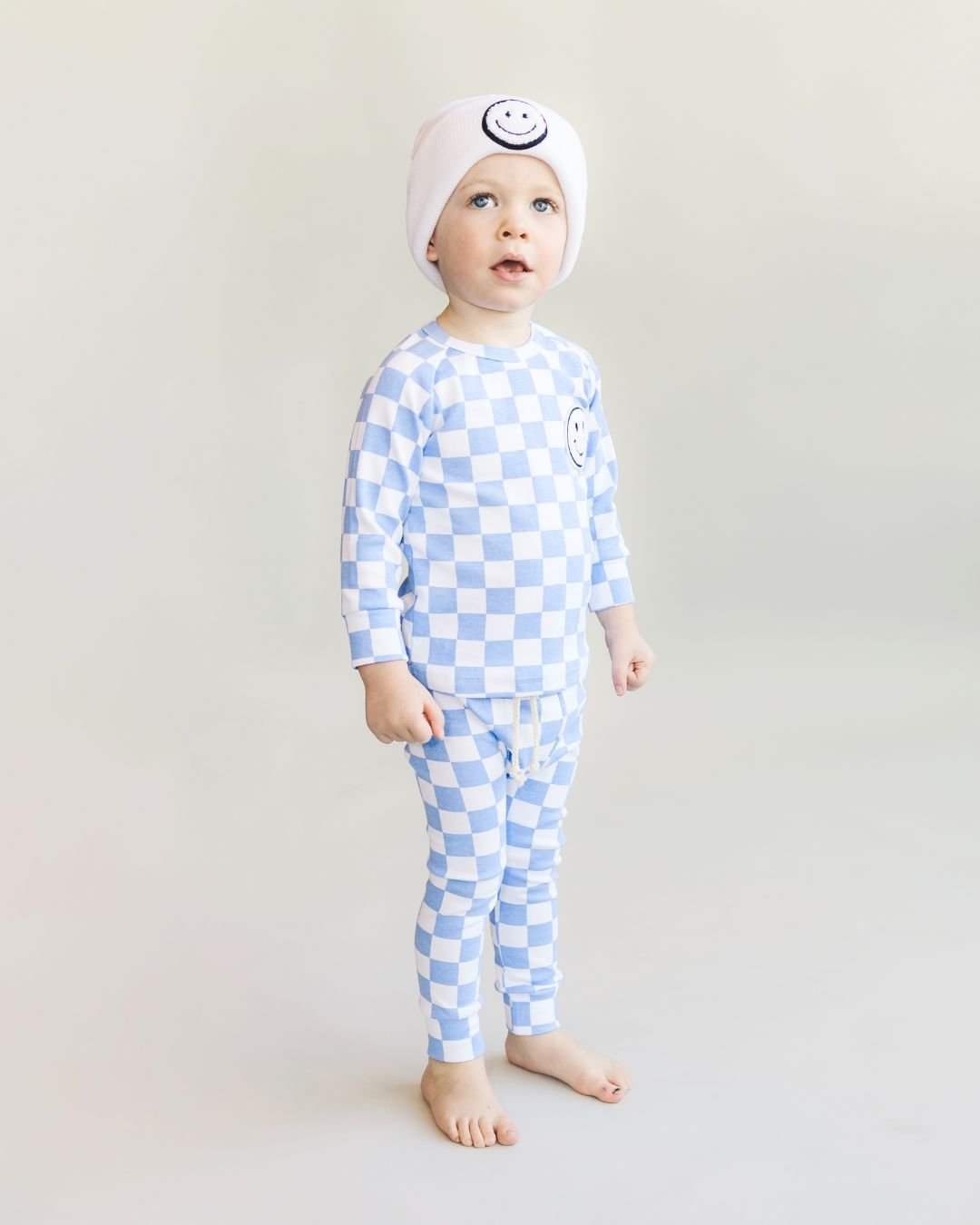 Checkered Smiley Lounge Set | Blue - Mack & Harvie