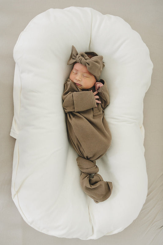 Cocoa Organic Cotton Ribbed Knot Gown - Mack & Harvie