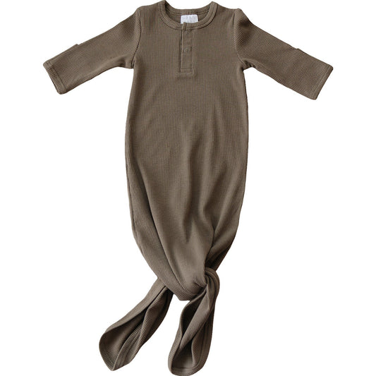 Cocoa Organic Cotton Ribbed Knot Gown - Mack & Harvie