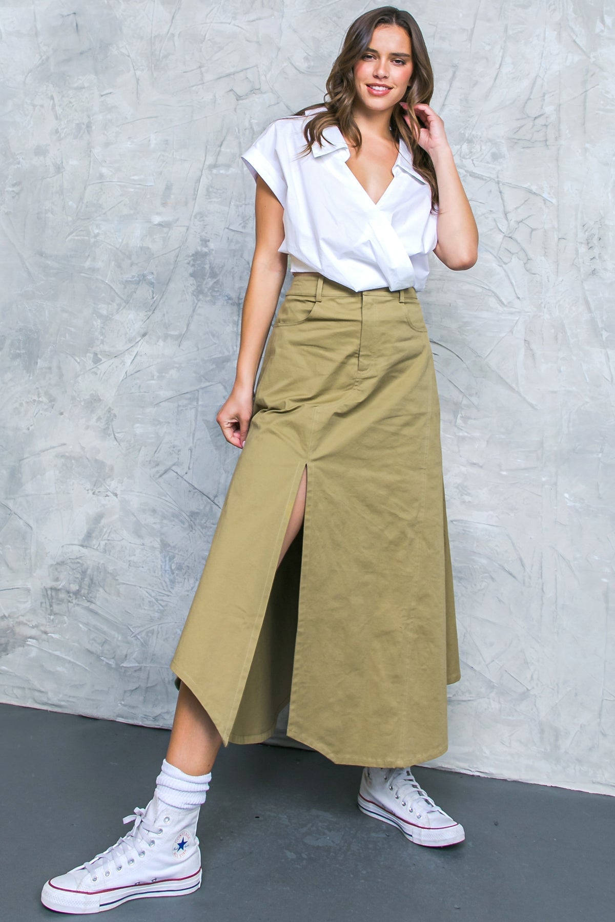 COMPLETE CRUSH TWILL MIDI SKIRT - Mack & Harvie