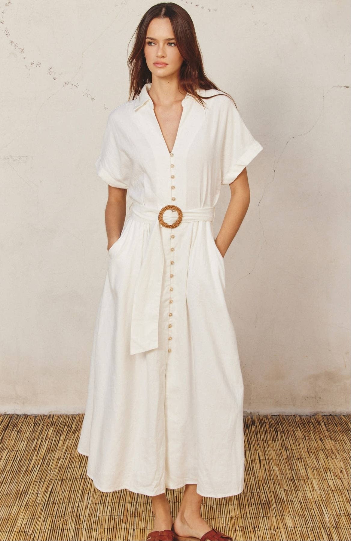 Cotton Linen Wicker Buckle Maxi Dress - Mack & Harvie