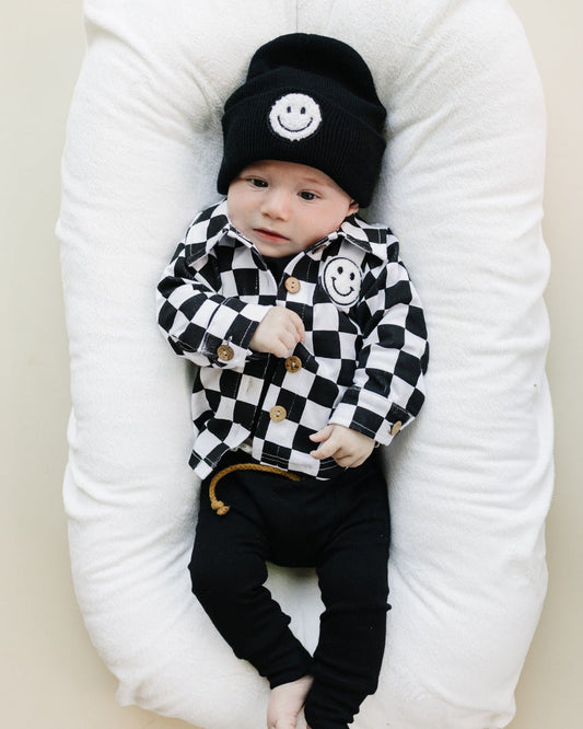 Cotton Shacket | Smiley Checkered Black - Mack & Harvie