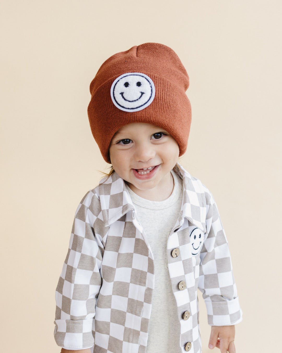 Cotton Shacket | Smiley Checkered Latte - Mack & Harvie