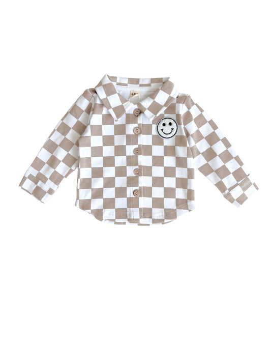 Cotton Shacket | Smiley Checkered Latte - Mack & Harvie