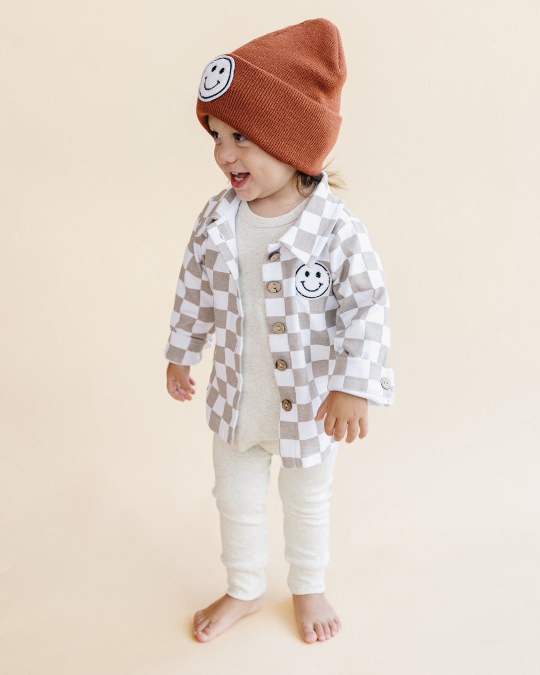 Cotton Shacket | Smiley Checkered Latte - Mack & Harvie