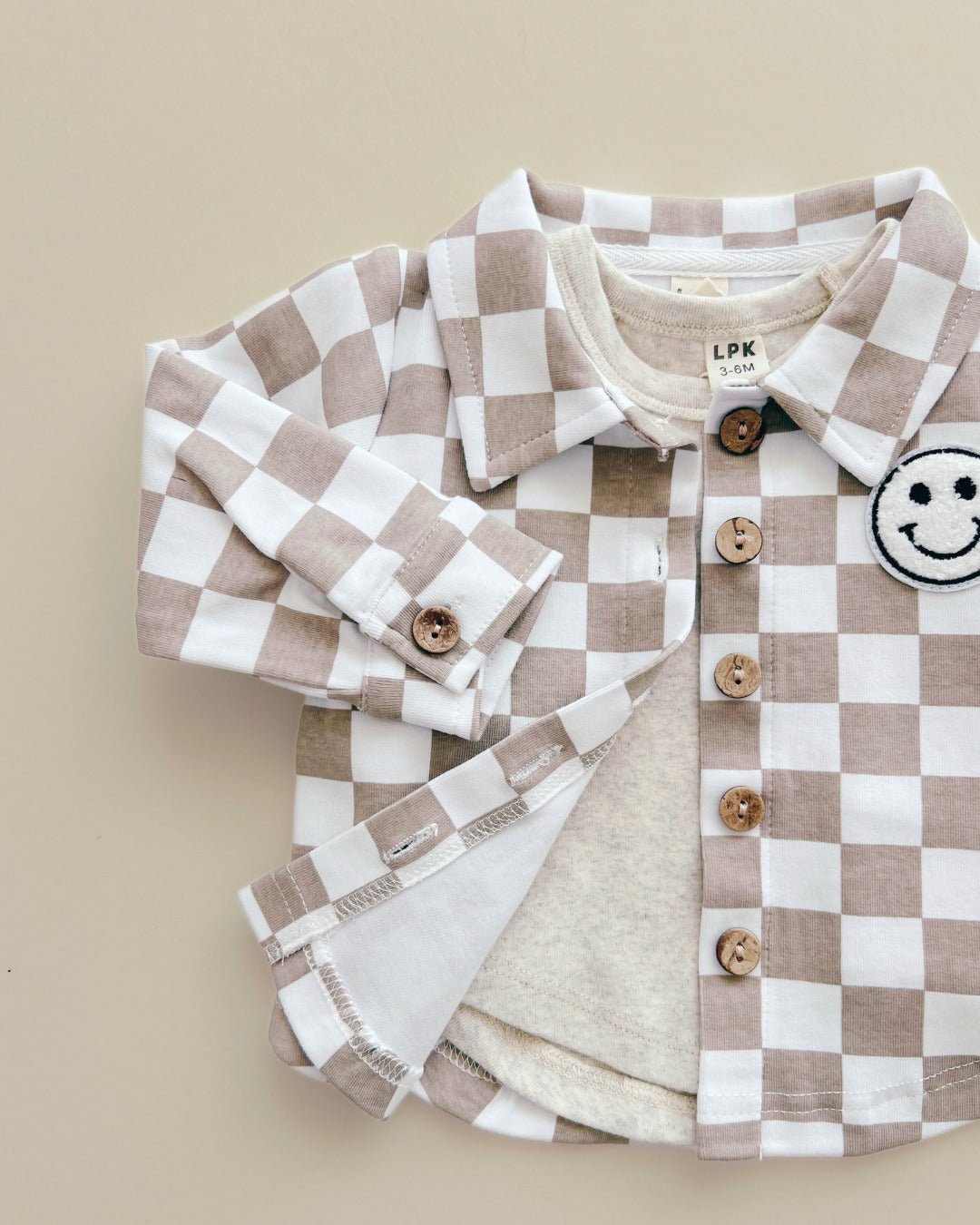 Cotton Shacket | Smiley Checkered Latte - Mack & Harvie