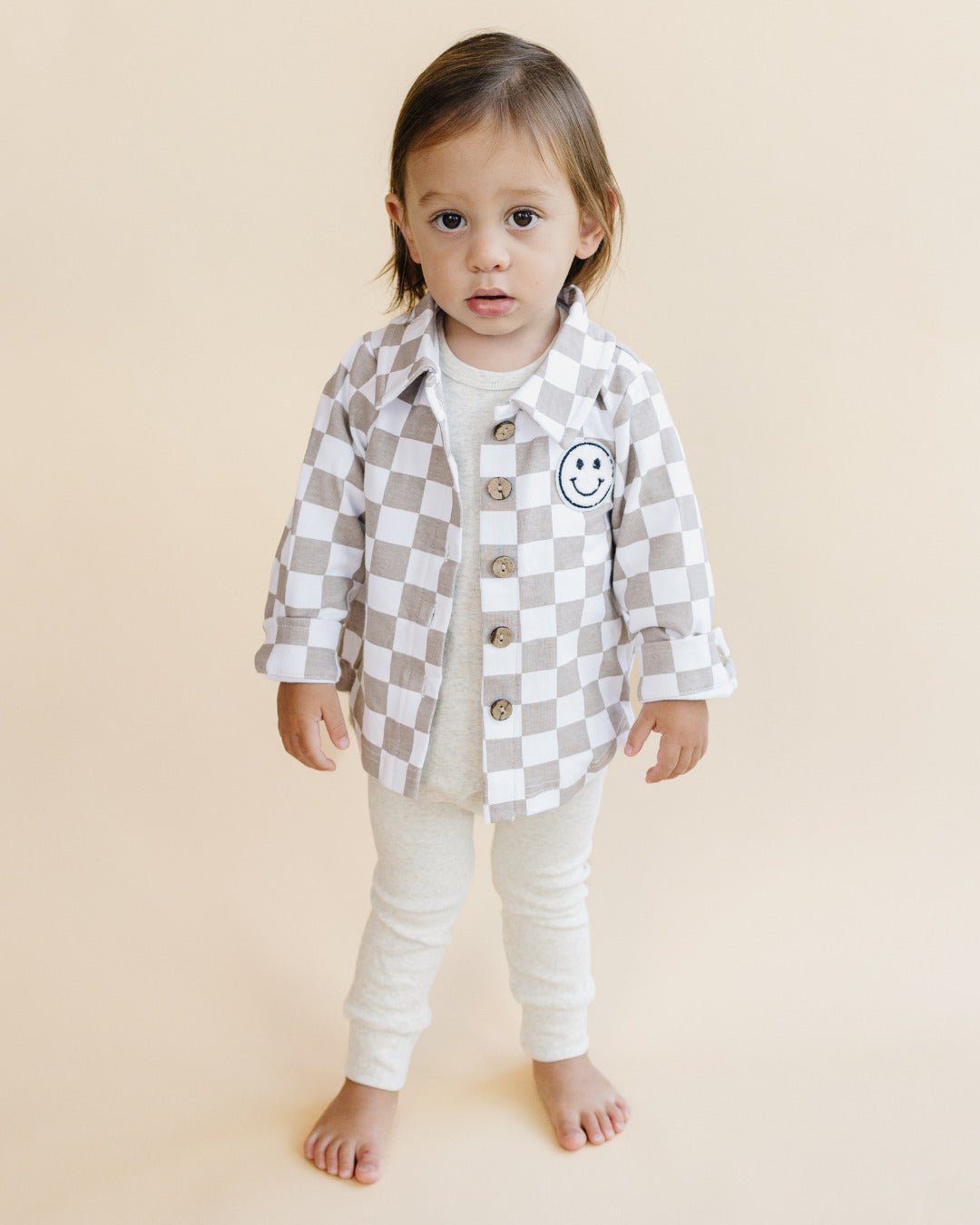 Cotton Shacket | Smiley Checkered Latte - Mack & Harvie