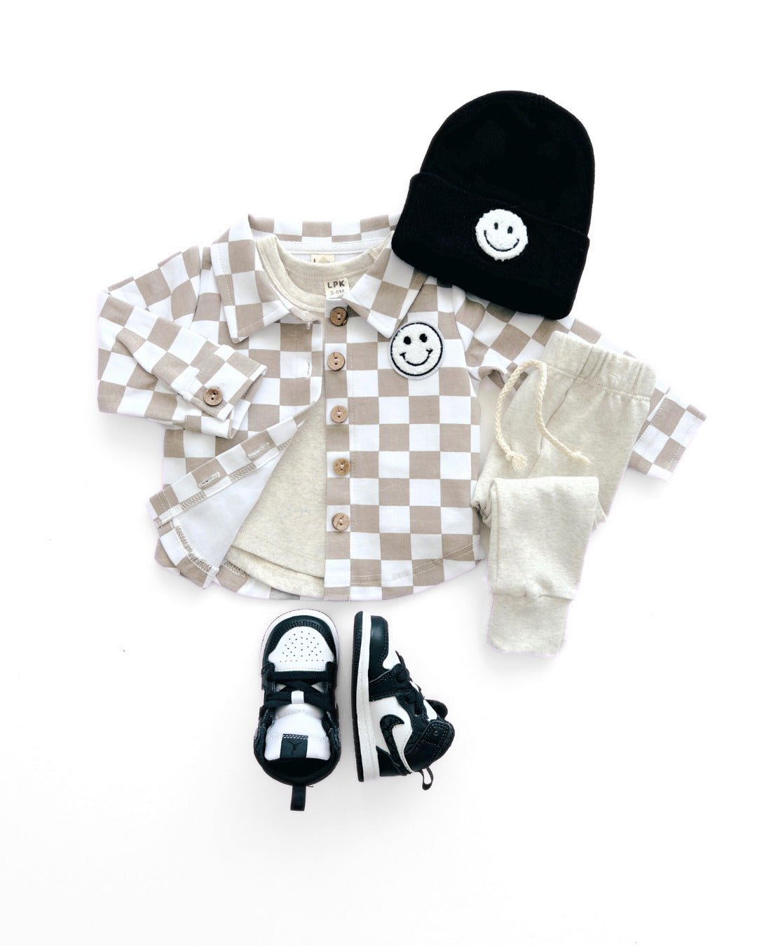 Cotton Shacket | Smiley Checkered Latte - Mack & Harvie