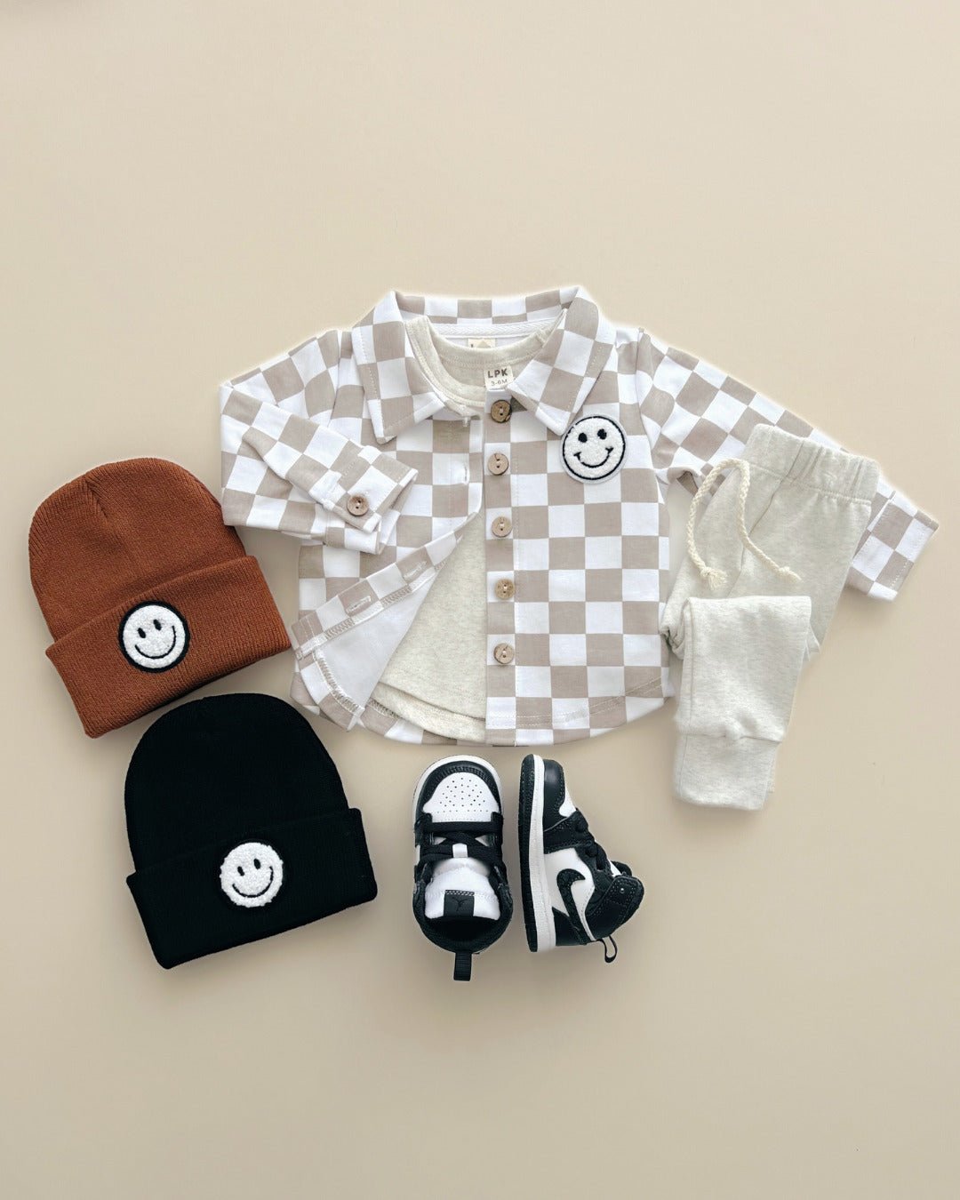 Cotton Shacket | Smiley Checkered Latte - Mack & Harvie