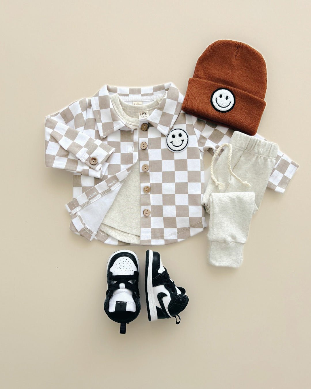 Cotton Shacket | Smiley Checkered Latte - Mack & Harvie