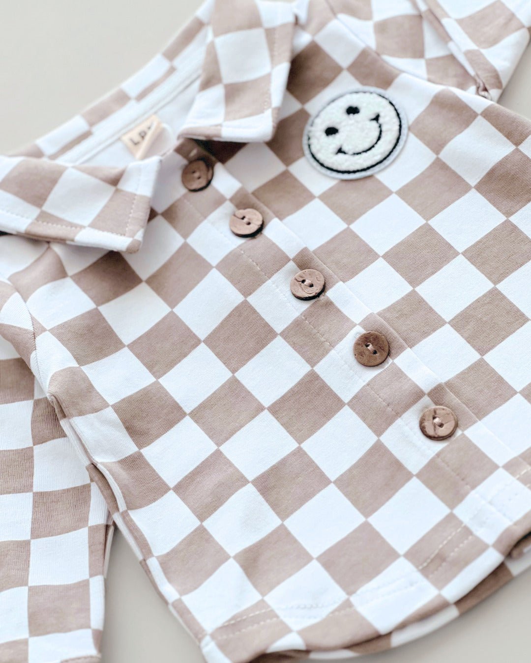Cotton Shacket | Smiley Checkered Latte - Mack & Harvie