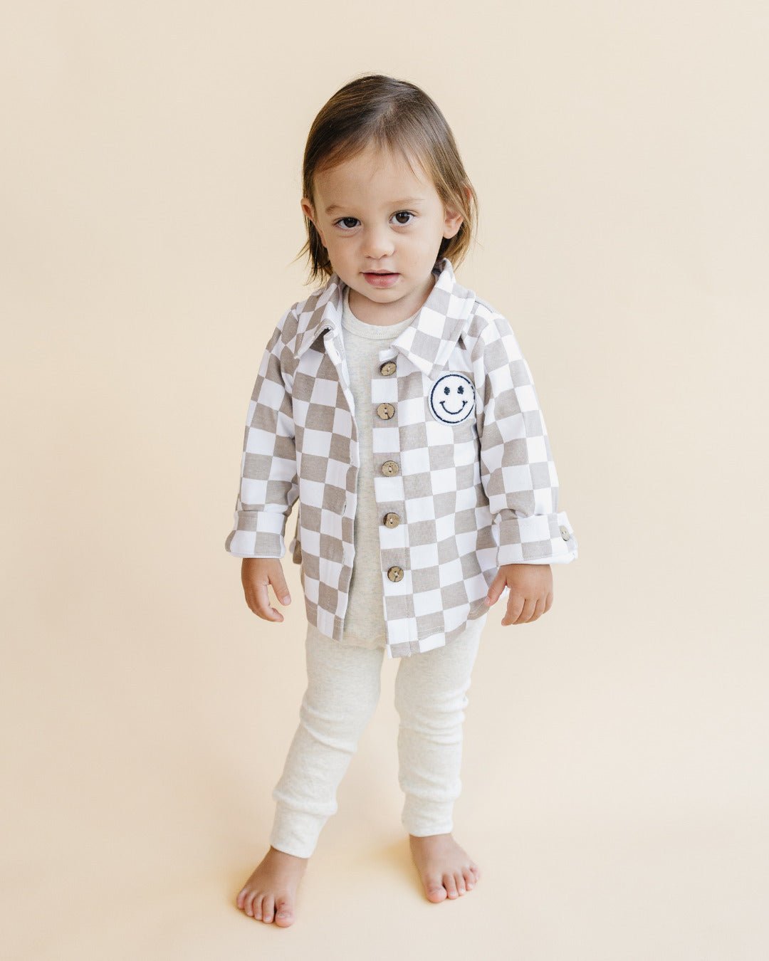 Cotton Shacket | Smiley Checkered Latte - Mack & Harvie