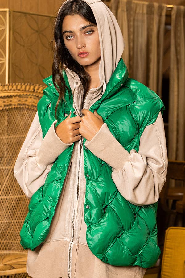 Camel Button-Up Puffer Vest