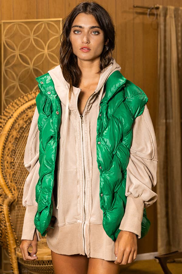 Camel Button-Up Puffer Vest