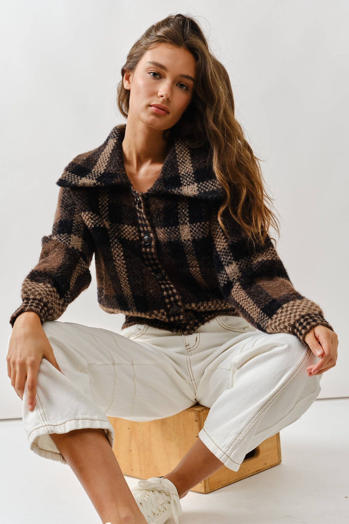 Brown Plaid Cardigan