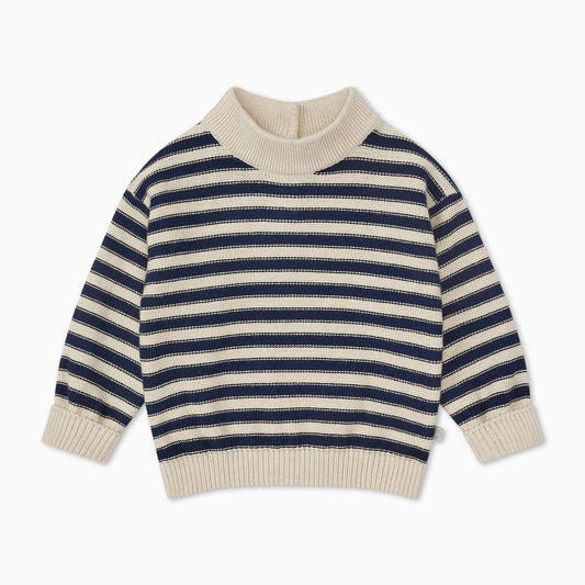 High Neck Knitted Stripe Jumper - Navy Stripe