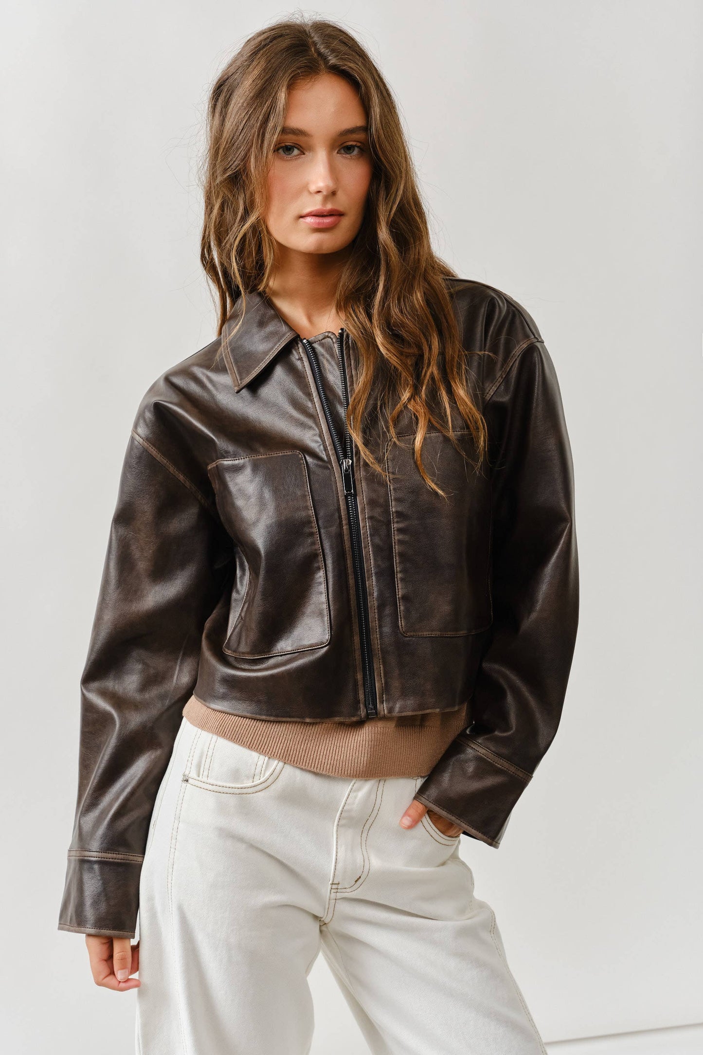 Brown Vintage Washed Leather Jacket