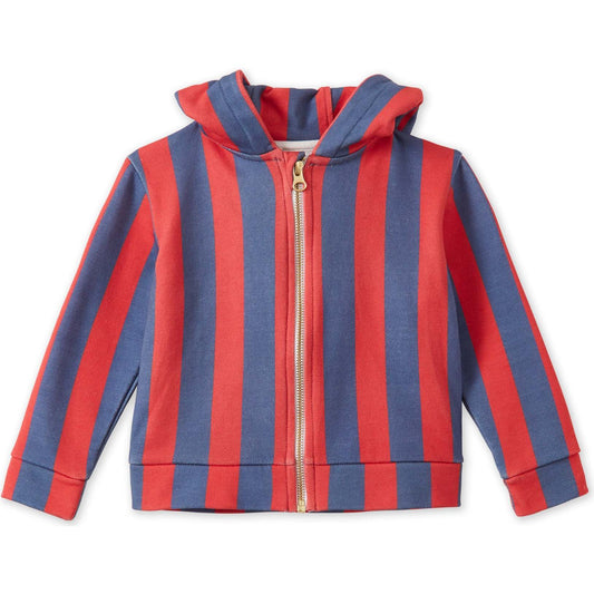 Baby Striped Organic Cotton Zip Up Hoodie - Red/Blue Stripe