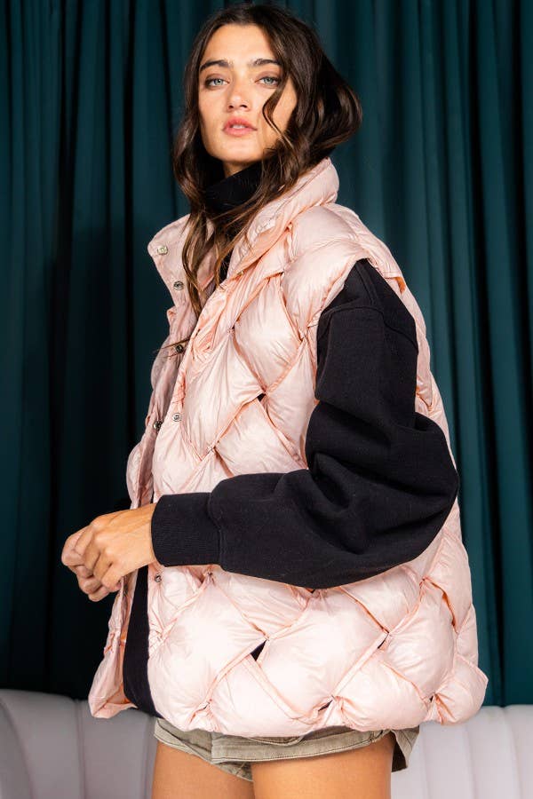 Camel Button-Up Puffer Vest