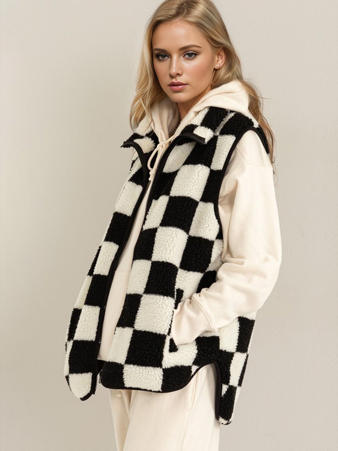 Double Take Full Size Zip Up Checkered Vest Cost - Mack & Harvie