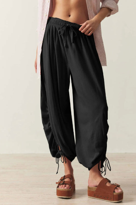 Drawstring Ruched Knit Pants
