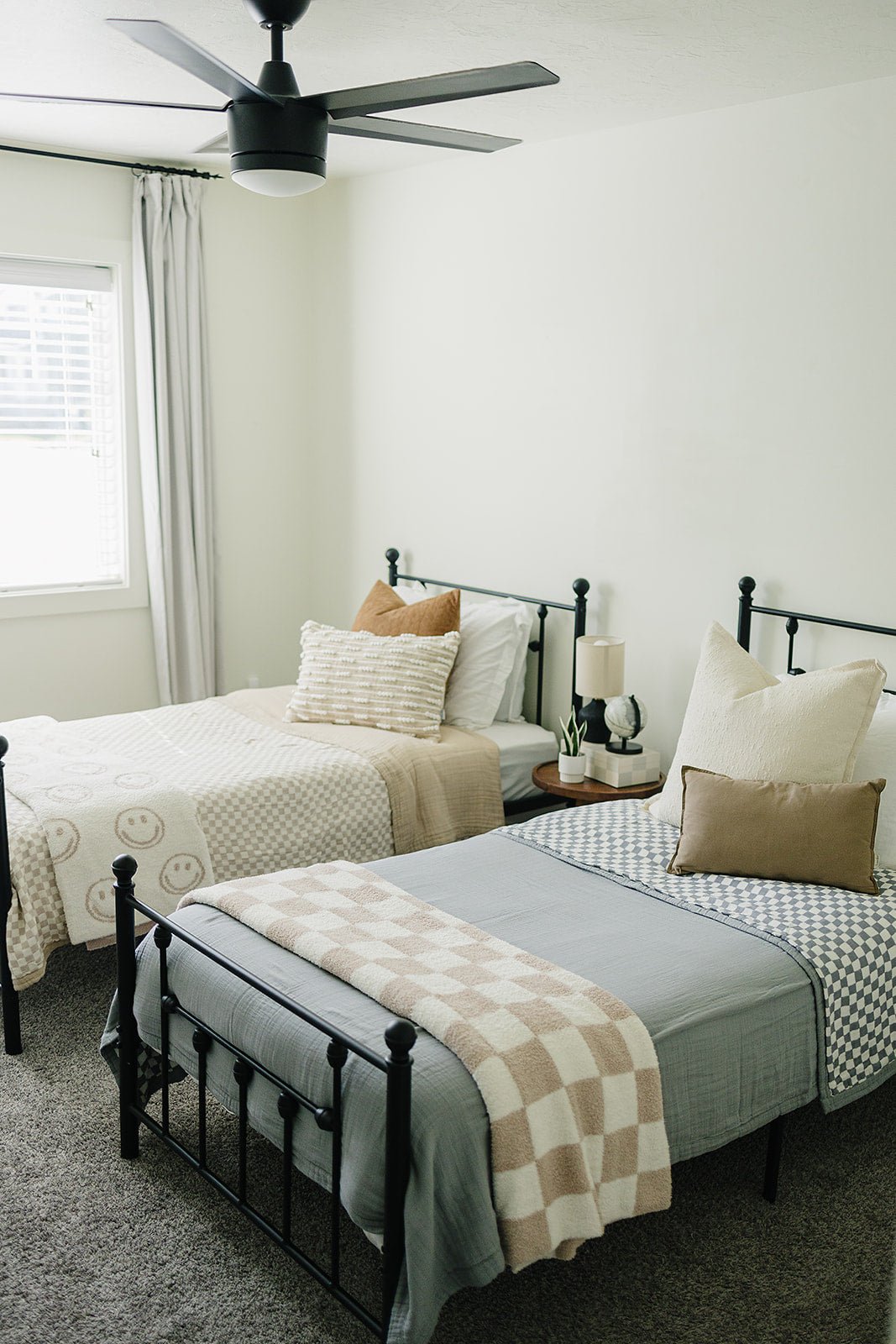 Dusty Blue Wavy Checkered Twin Muslin Quilt - Mack & Harvie