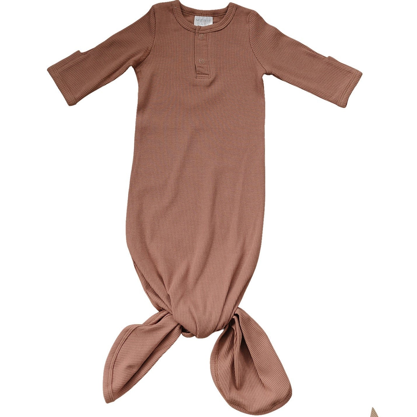 Dusty Rose Organic Cotton Ribbed Knot Gown - Mack & Harvie