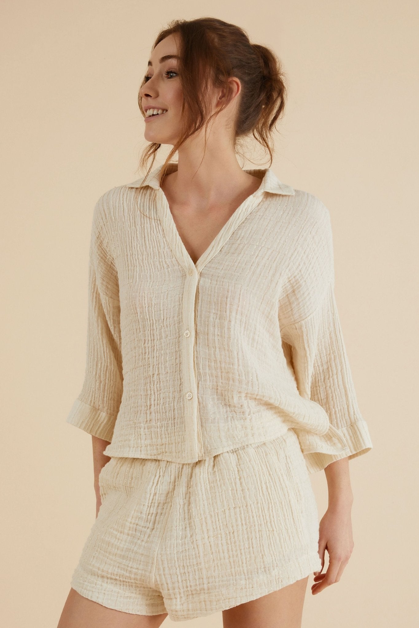 Echo Mini Shirt - Natural With Gold Stripes - Mack & Harvie