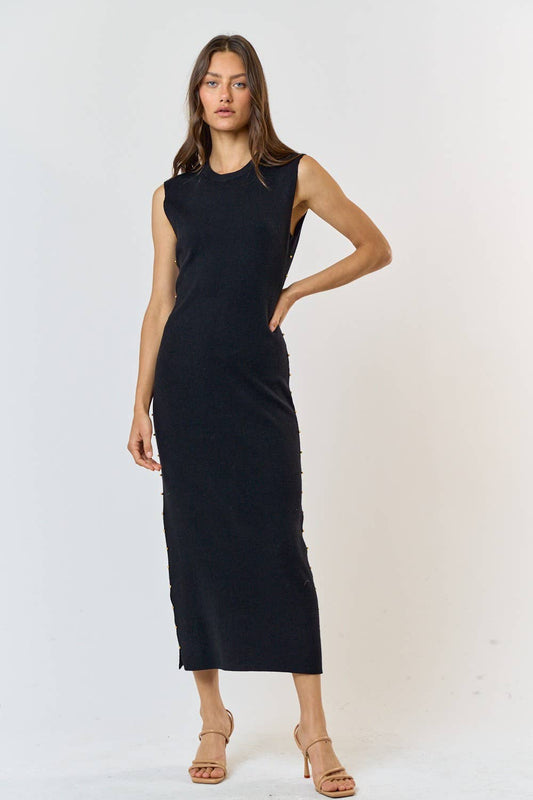 Black Sweater Maxi Dress w/ Stud Detail