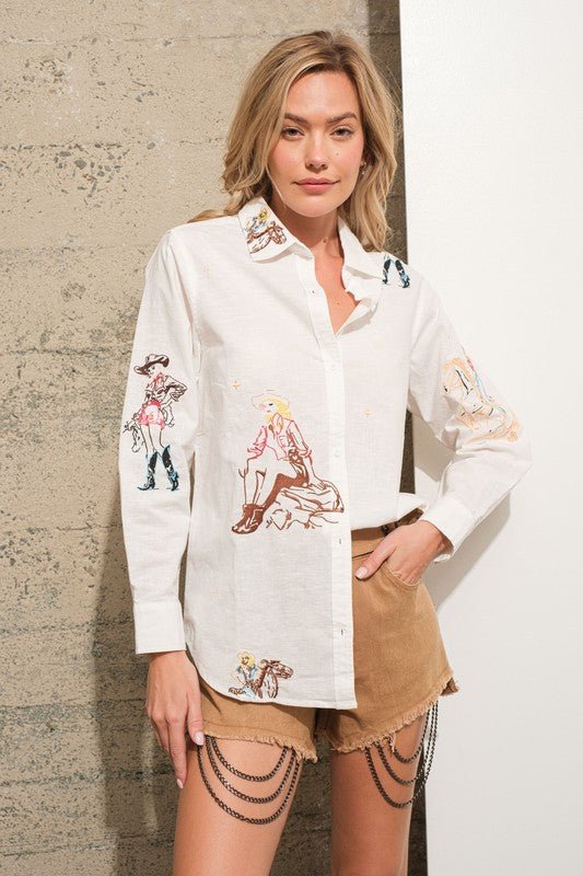 Embroidered Western Cowgirl Linen Shirt Blouse - Mack & Harvie