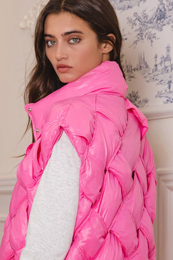 Camel Button-Up Puffer Vest